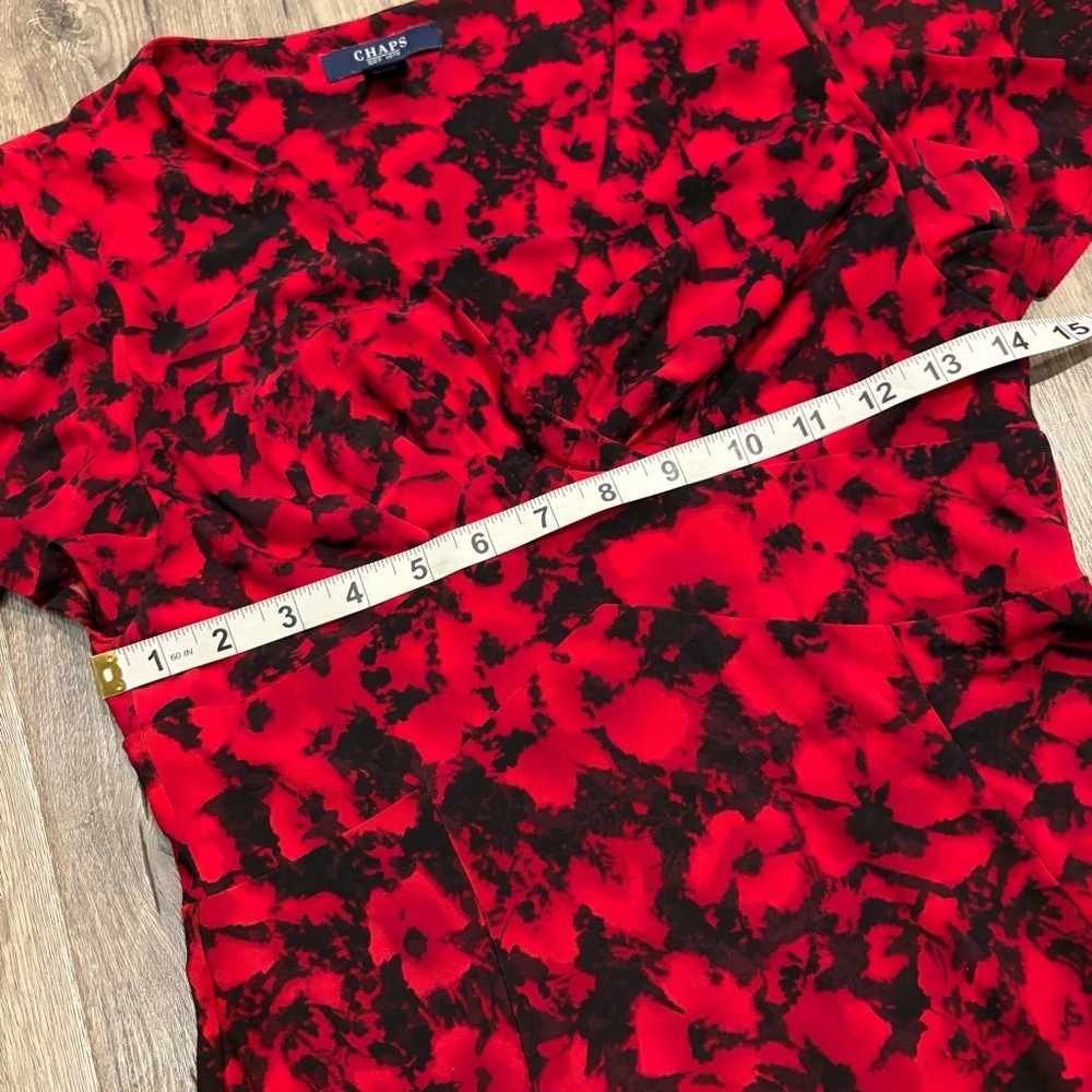 Chaps Dress Dark Floral Red Flutter Sleeve Midi Office Fit Flare Surplice S - Picture 9 of 14